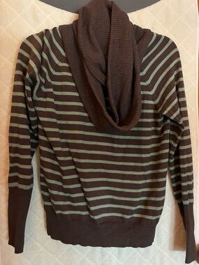 Chasing the Moon Brown and Sage Striped double wrap scarf sweater